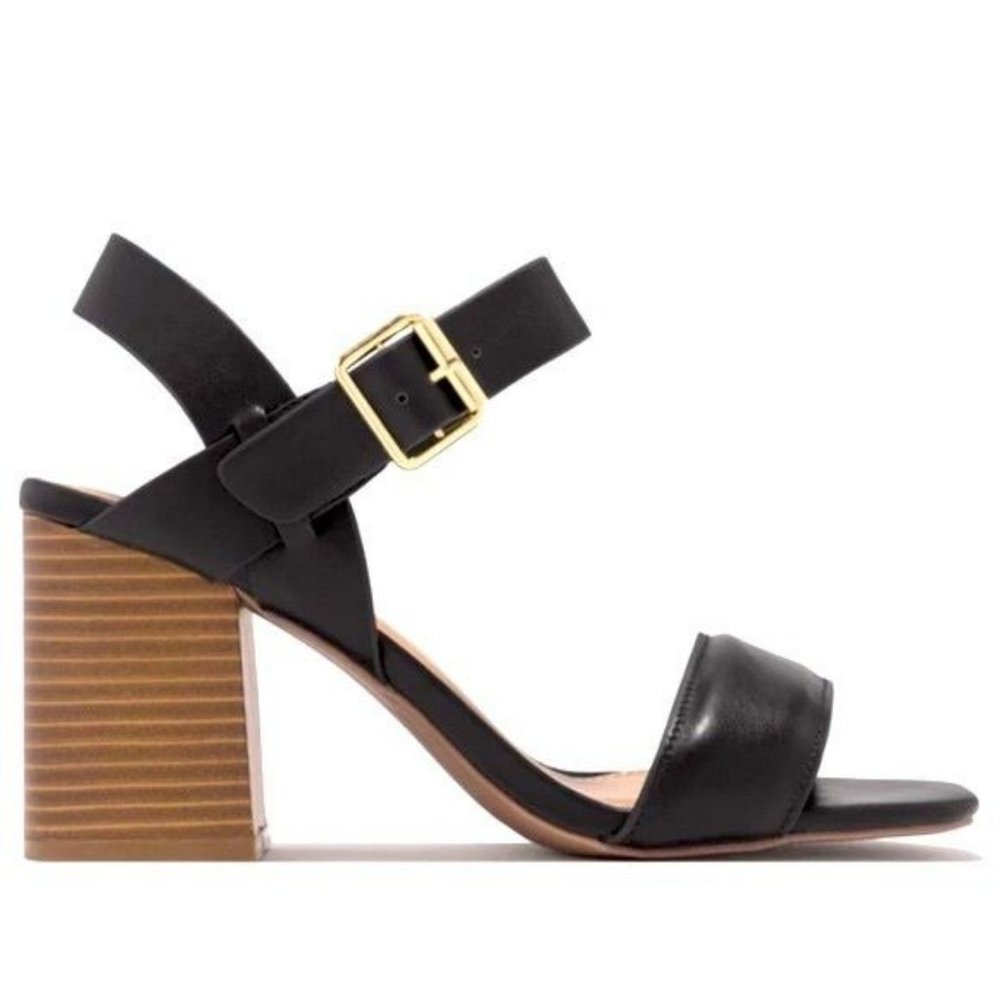 !! NEW !! Vegan Leather Ankle Strap Block Heels in Black - Picture 6 of 8